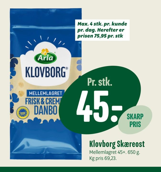 Klovborg Skæreost Mellemlagret 45+. 650 g. – Min Købmand
