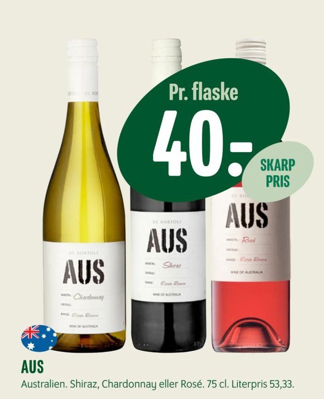 AUS Australien. Shiraz, Chardonnay eller Rosé. 75 cl. – Min Købmand