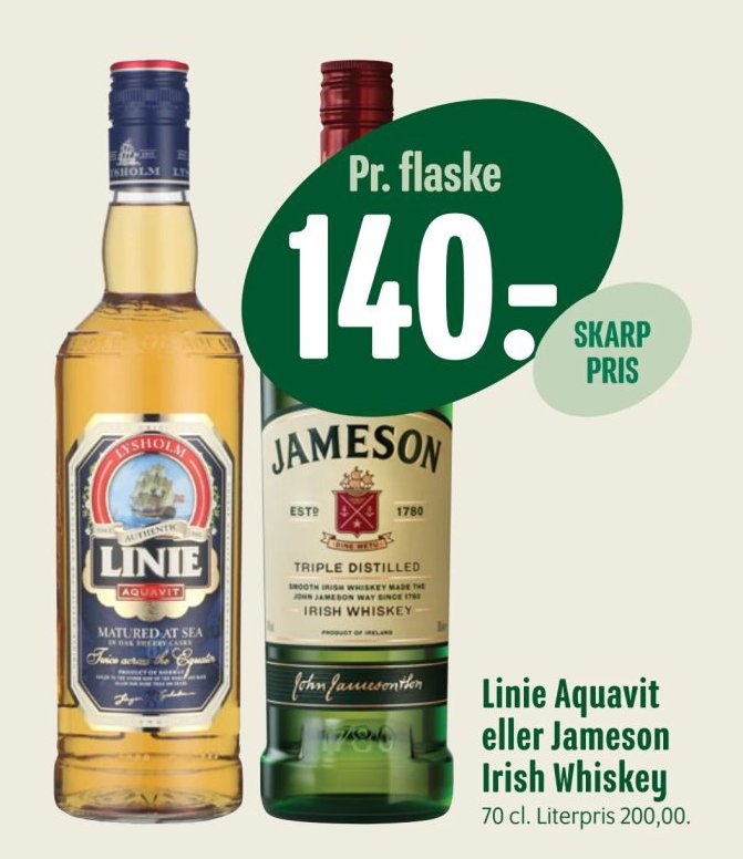Linie Aquavit eller Jameson Irish Whiskey 70 cl. – Min Købmand