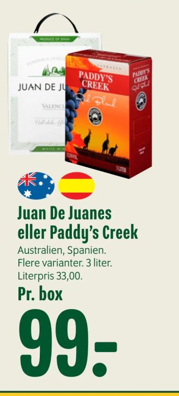 Juan De Juanes eller Paddy's Creek Australien, Spanien. Flere varianter. 3 liter. – Min Købmand