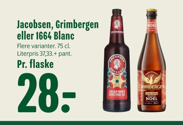 Jacobsen, Grimbergen eller 1664 Blanc Flere varianter. 75 cl. Pr. flaske – Min Købmand