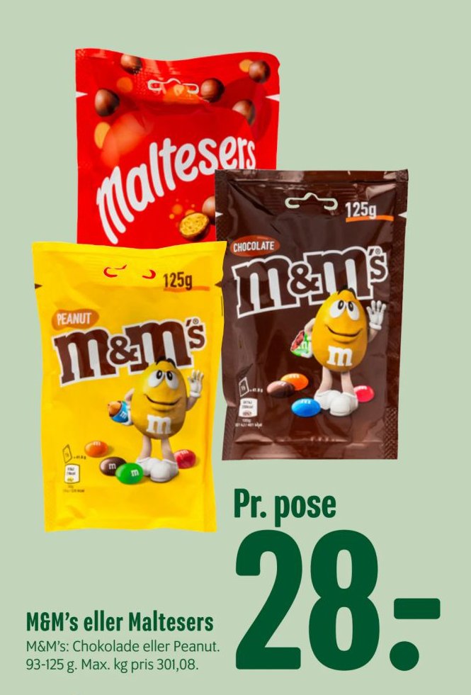 M&M's eller Maltesers M&M's: Chokolade eller Peanut. 93-125 g. – Min Købmand
