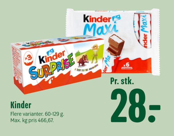 Kinder Flere varianter. 60-129 g. – Min Købmand