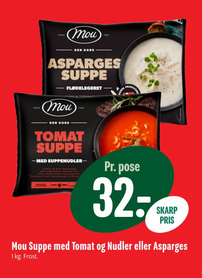 Mou Suppe med Tomat og Nudler eller Asparges 1 kg. Frost. – Min Købmand
