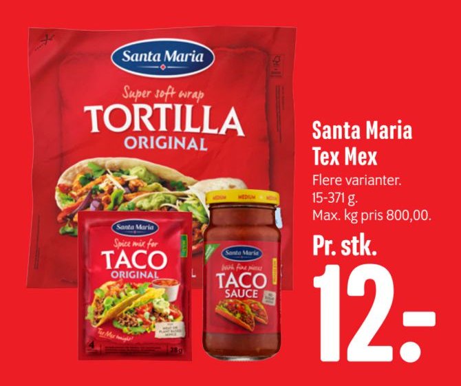 Santa Maria Tex Mex Flere varianter. 15-371 g. Max. kg pris 800,00. – Min Købmand