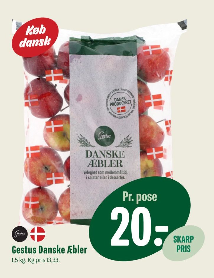 Gestus Danske Æbler 1,5 kg. Kg pris 13,33. – Min Købmand