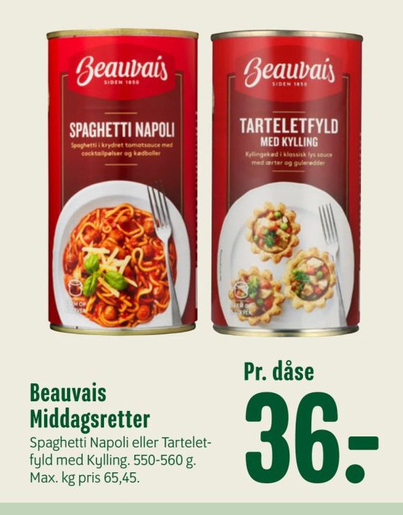 Beauvais Middagsretter Spaghetti Napoli eller Tarteletfyld med Kylling – Min Købmand
