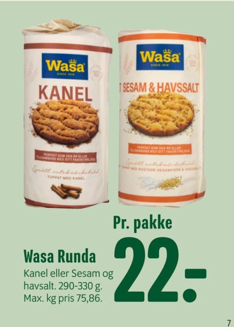 Wasa Runda Kanel eller Sesam og havssalt – Min Købmand