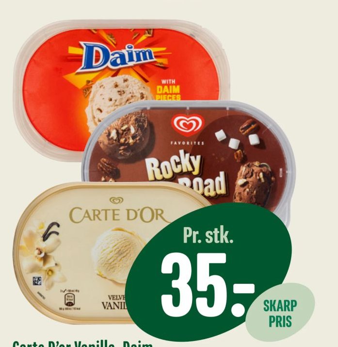 Carte D’or Vanilla, Daim eller Frisko Favorites Rocky Road – Min Købmand