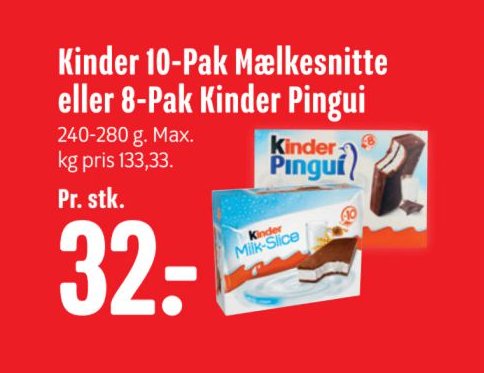 Kinder 10-Pak Mælkesnitte eller 8-Pak Kinder Pingui – Min Købmand