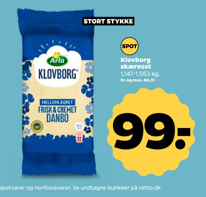 Klovborg skæreost 1,147-1,553 kg. – Netto