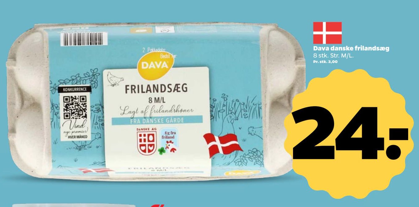 Dava danske frilandsæg 8 stk. Str. M/L – Netto