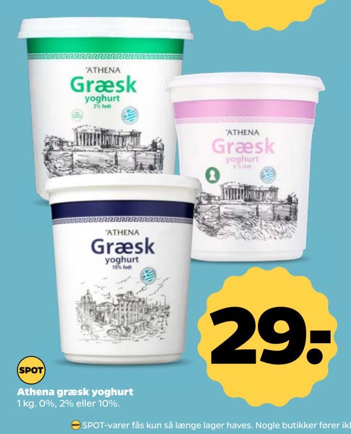 Athena græsk yoghurt 1 kg. 0%, 2% eller 10%. – Netto