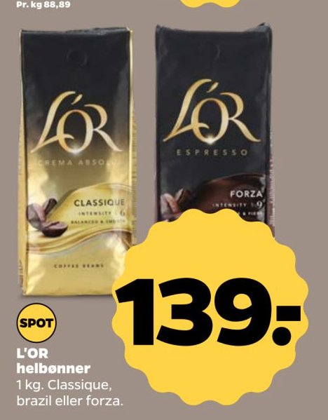 L'OR helbønner 1 kg. Classique, brazil eller forza. – Netto