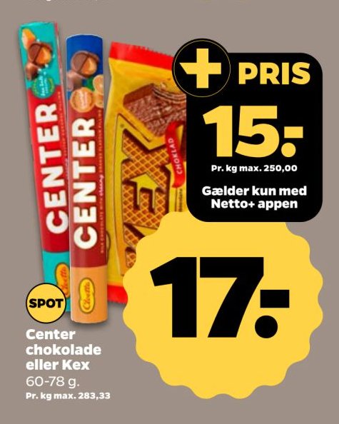 Center chokolade eller Kex 60-78 g. – Netto