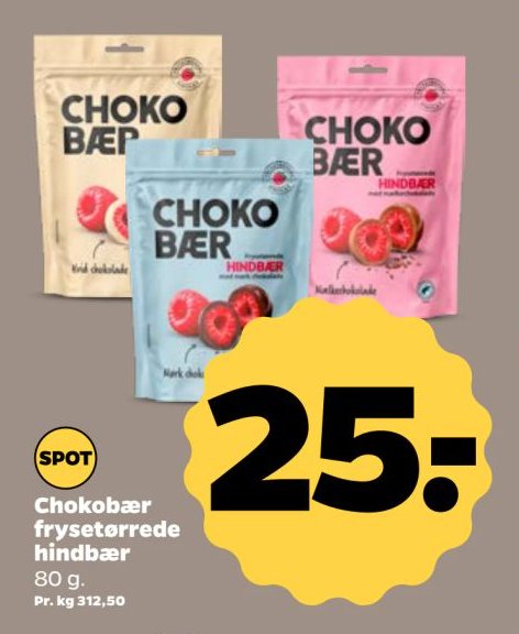 Chokobær frysetørrede hindbær 80 g. – Netto