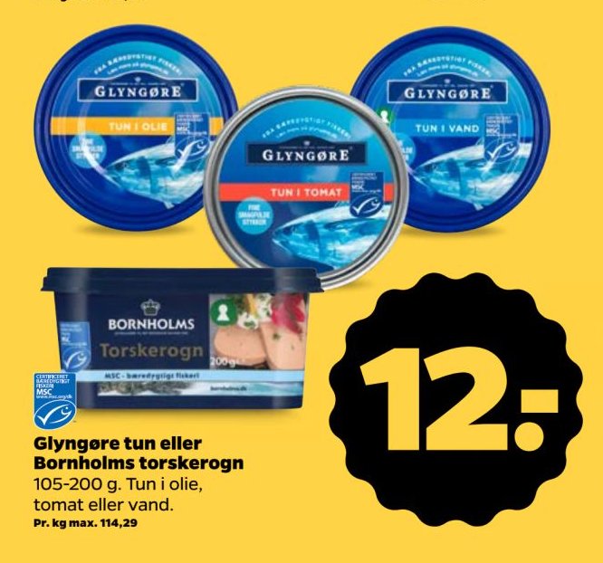 Glyngøre tun eller Bornholms torskegorn 105-200 g. Tun i olie, tomat eller vand. – Netto