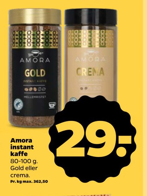 Amora instant kaffe 80-100 g. Gold eller crema. – Netto