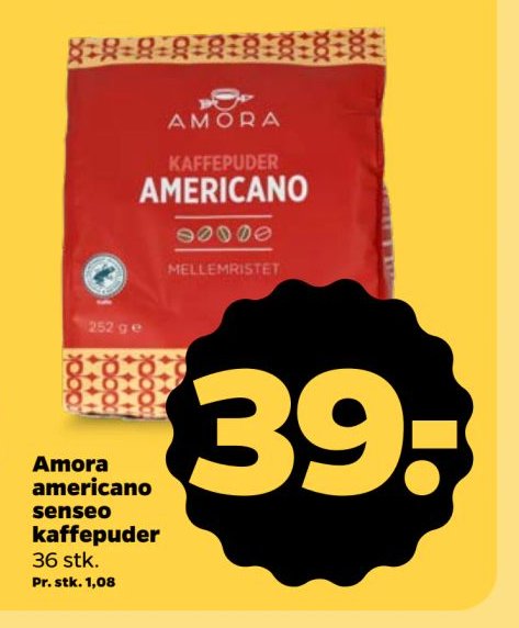 Amora americano senseo kaffepuder 36 stk. – Netto