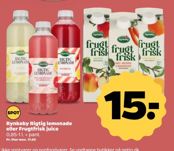 Rynkeby Rigtig lemonade eller Frugtfrisk juice 0,85-1 l. + pant. – Netto