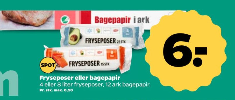Fryseposer eller bagepapir 4 eller 8 liter fryseposer, 12 ark bagepapir. – Netto