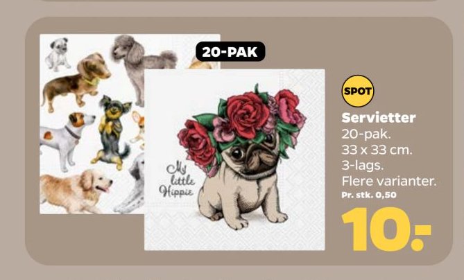 Servietter 20-pak. 33 x 33 cm. 3-lags. Flere varianter. – Netto