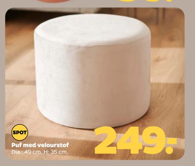 Puf med velourstof Dia.: 49 cm. H: 35 cm. – Netto