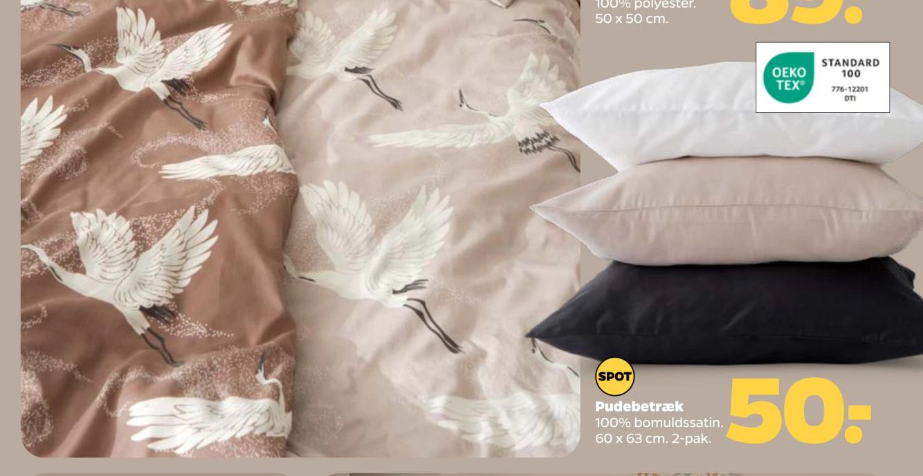 Pudebetræk 100% bomuldssatin. 60 x 63 cm. 2-pak. – Netto