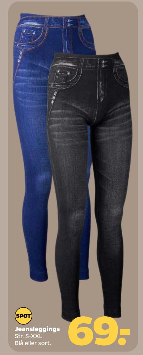 Jeansleggings Str. S-XXL. Blå eller sort. – Netto