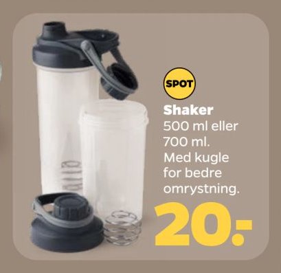 Shaker 500 ml eller 700 ml. Med kugle for bedre omrystning. – Netto