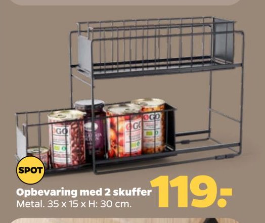 Opbevaring med 2 skuffer Metal. 35 x 15 x H: 30 cm. – Netto