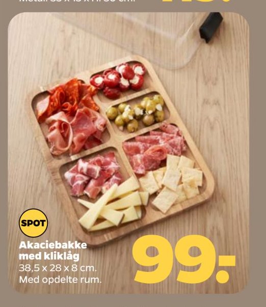 Akaciebakke med kliklåg 38,5 x 28 x 8 cm. Med opdelte rum. – Netto