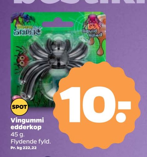 Vingummi edderkop 45 g. Flydende fyld. – Netto