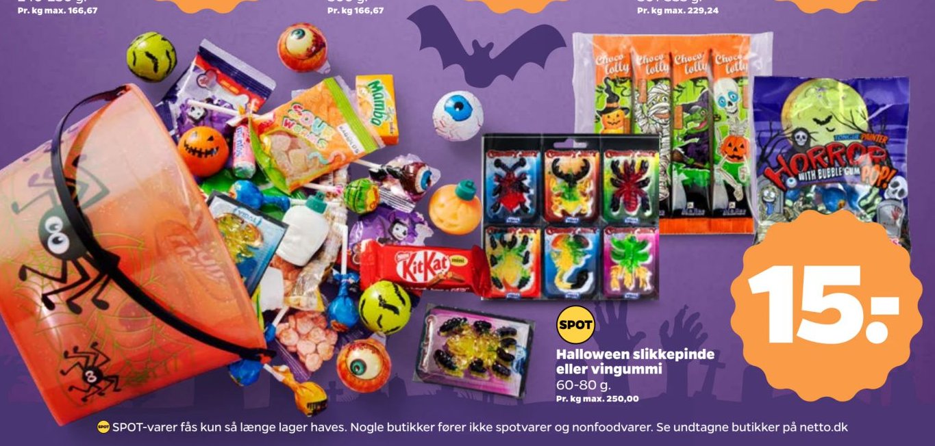Halloween slikkepinde eller vingummi 60-80 g. – Netto
