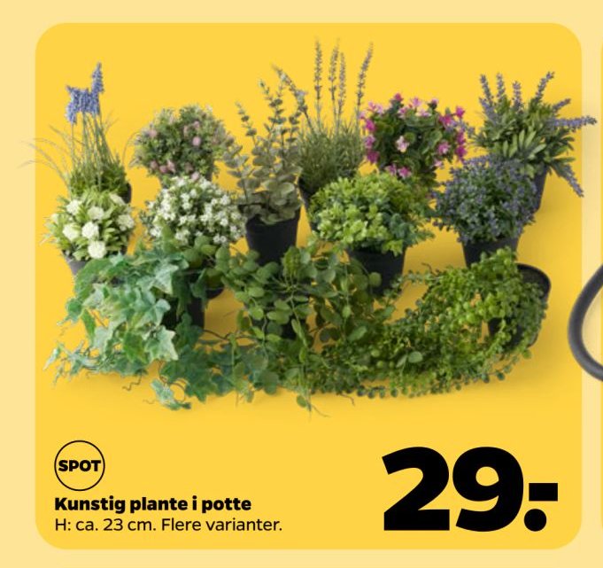 Kunstig plante i potte H: ca. 23 cm. Flere varianter. – Netto
