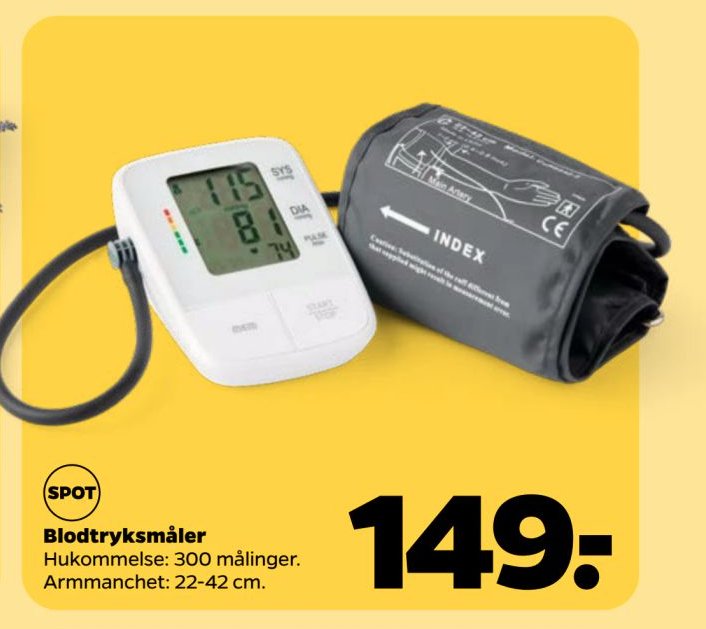Blodtryksmåler Hukommelse: 300 målinger. Armmanchet: 22-42 cm. – Netto