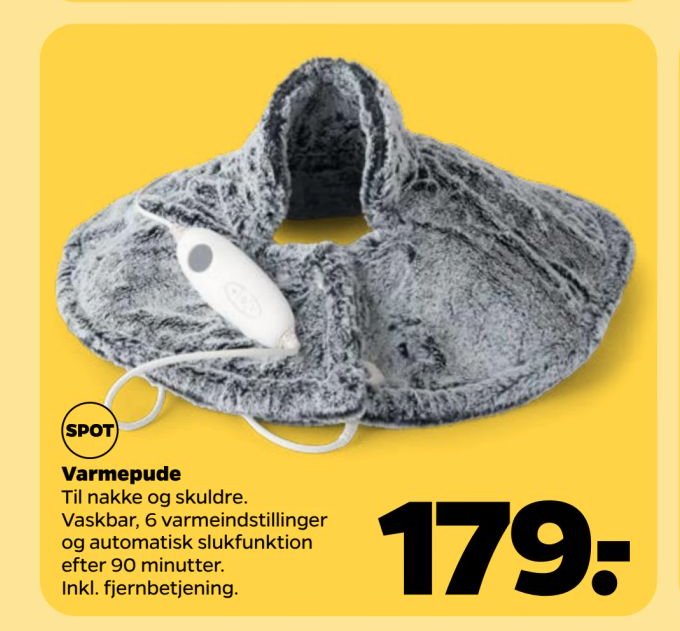 Varmepude Til nakke og skuldre. Vaskbar, 6 varmeindstillinger og automatisk slukfunktion efter 90 minutter. Inkl. fjernbetjening. – Netto