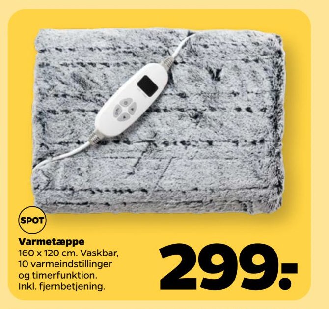 Varmetæppe 160 x 120 cm. Vaskbar, 10 varmeindstillinger og timerfunktion. Inkl. fjernbetjening. – Netto