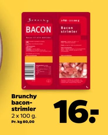 Brunchy bacon-strimler 2 x 100 g. – Netto