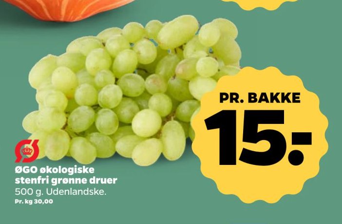 ØGO økologiske stenfri grønne druer 500 g. Udenlandske. – Netto