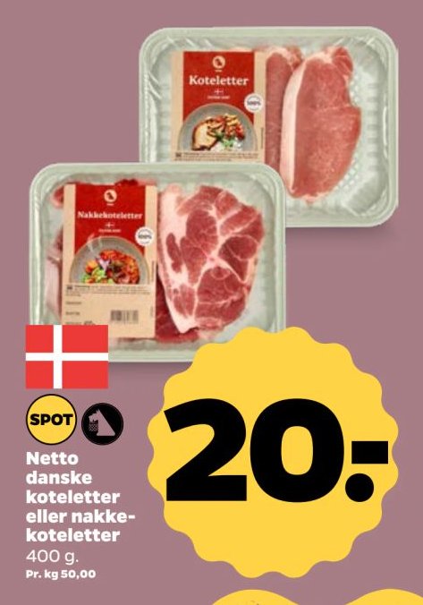Netto danske koteletter eller nakkekoteletter 400 g. – Netto