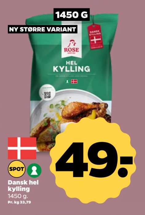 Dansk hel kylling 1450 g. – Netto