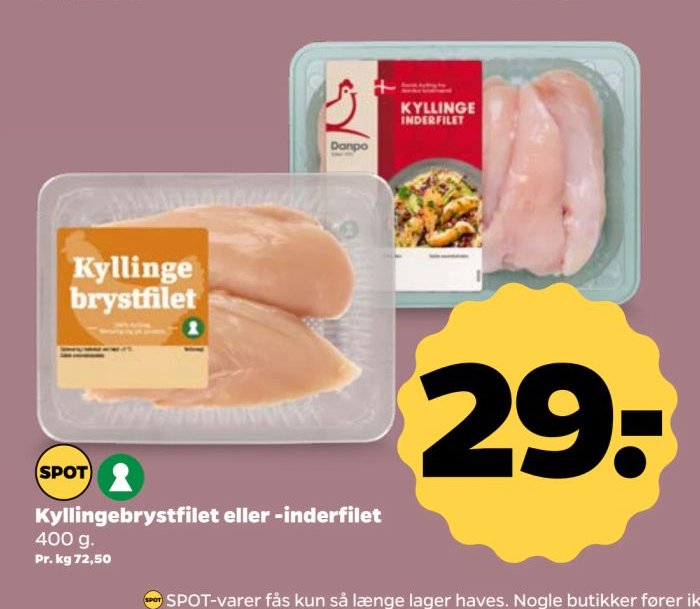 Kyllingebrystfilet eller -inderfilet 400 g – Netto