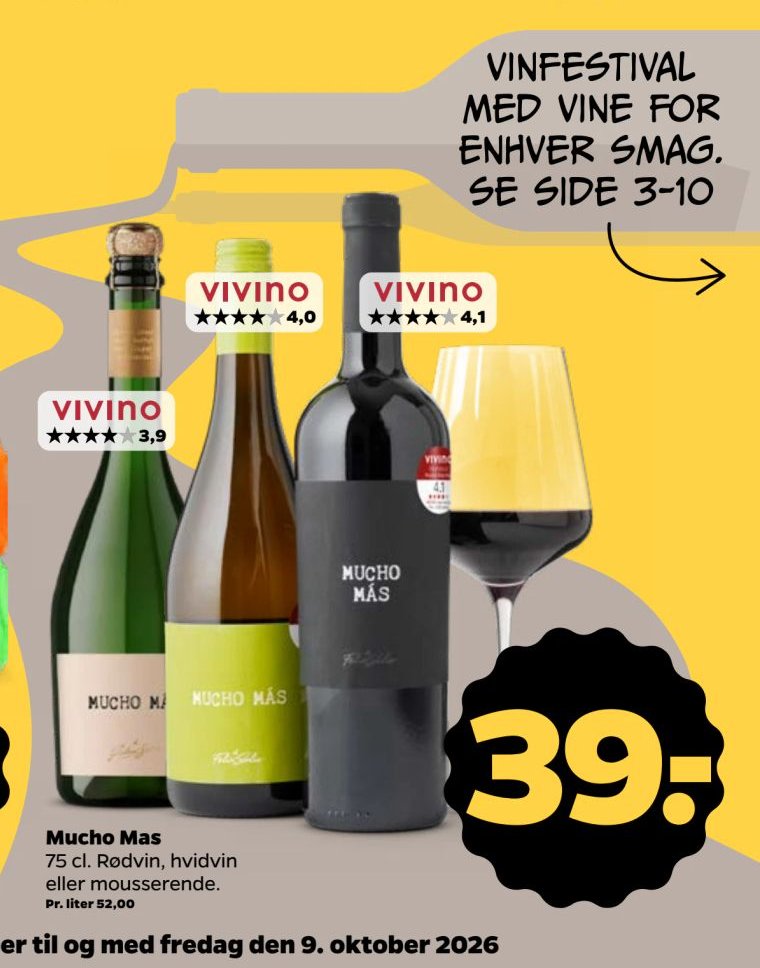 Mucho Mas 75 cl. Rødvin, hvidvin eller mousserende – Netto