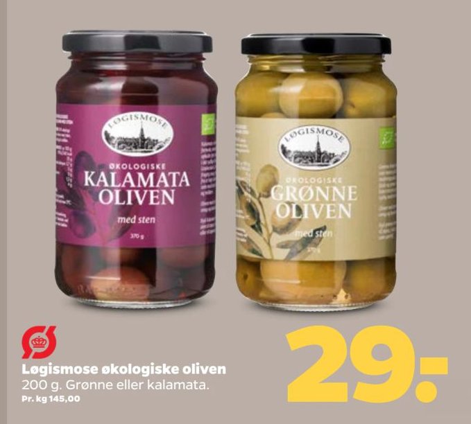 Logismose økologiske oliven 200 g. Grønne eller kalamata. – Netto