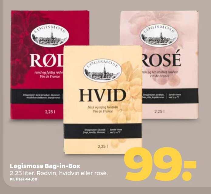 Logismose Bag-in-Box 2,25 liter. Rødvin, hvidvin eller rosé. – Netto