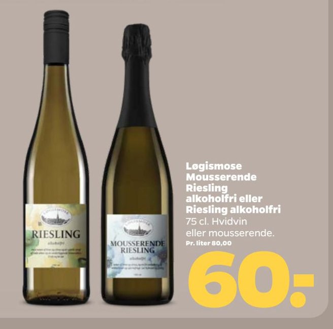 Logismose Mousserende Riesling alkoholfri eller Riesling alkoholfri 75 cl. Hvidvin eller mousserende. – Netto