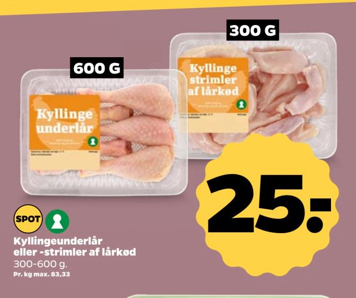 Kyllingeunderlår eller -strimler af lårkød 300-600 g – Netto