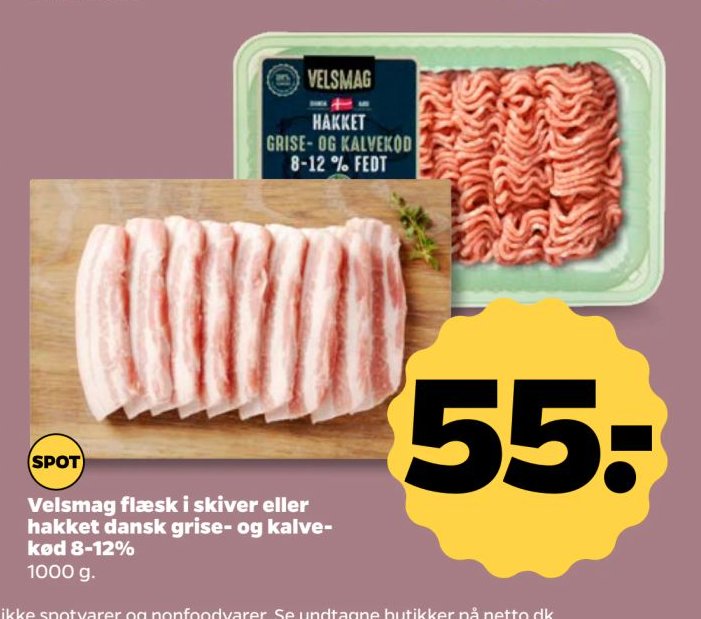 Velsmag flæsk i skiver eller hakket dansk grise- og kalvekød 8-12% 1000 g – Netto