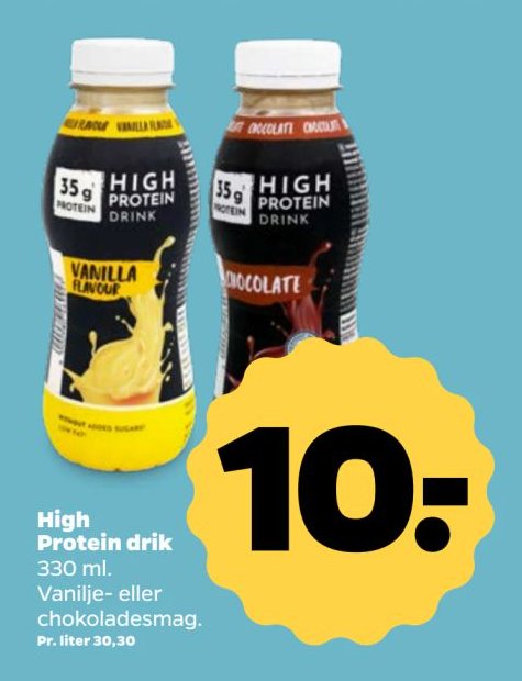 High Protein drik 330 ml. Vanilje- eller chokoladesmag. – Netto